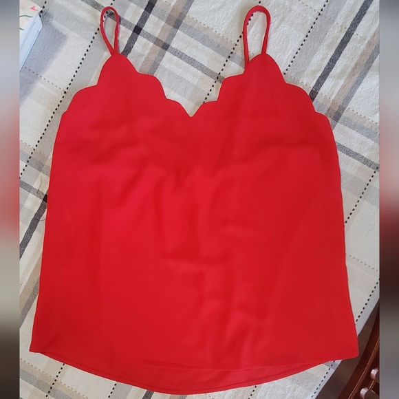 Monteau Tops - RED ADJUSTABLE SPAGHETTI STRAP BLOUSY V-NECK TANK TOP
